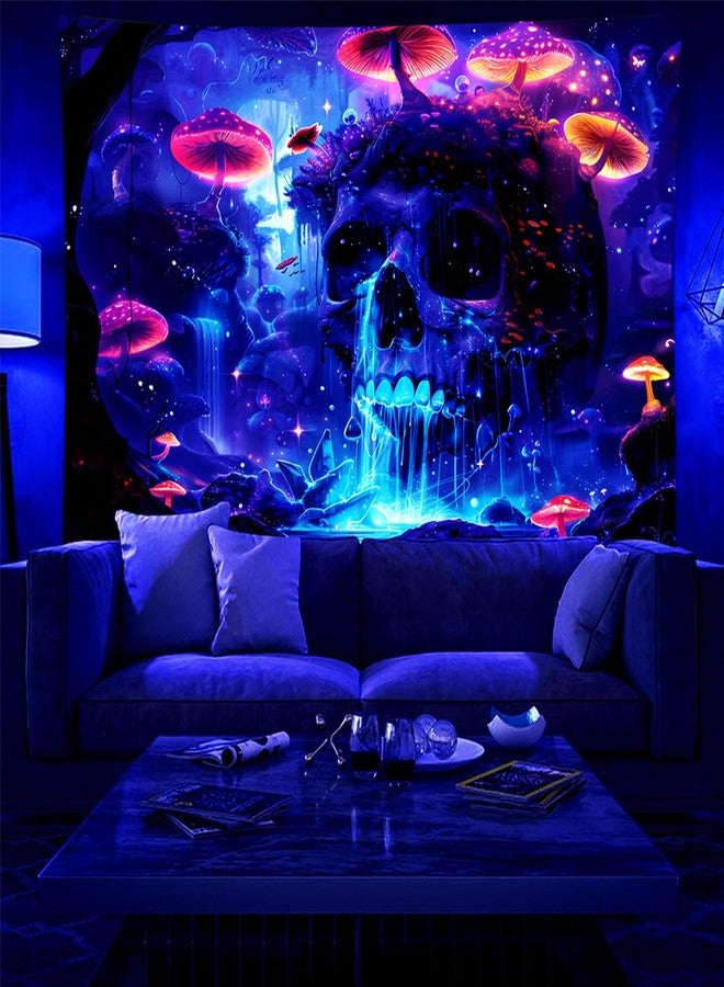 TUGCAY Blacklight Mushroom Skull Tapestry Skeleton Tapestry UV Reactive Waterfall Landscape Tapestries Glow in the Dark Horror Forest Tree Plant Wall Decor for Bedroom Living Room 51.2 x 59.1 inches - Image 3